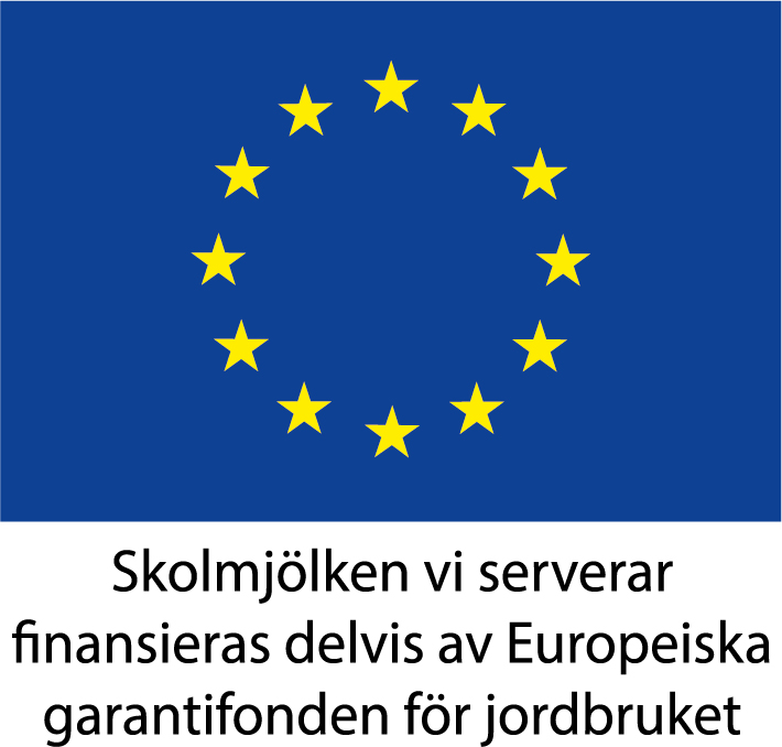 EU-logotyp med information om att skolmjölken i Tranås delvis finansieras av Europeiska garantifonden för jordbruket