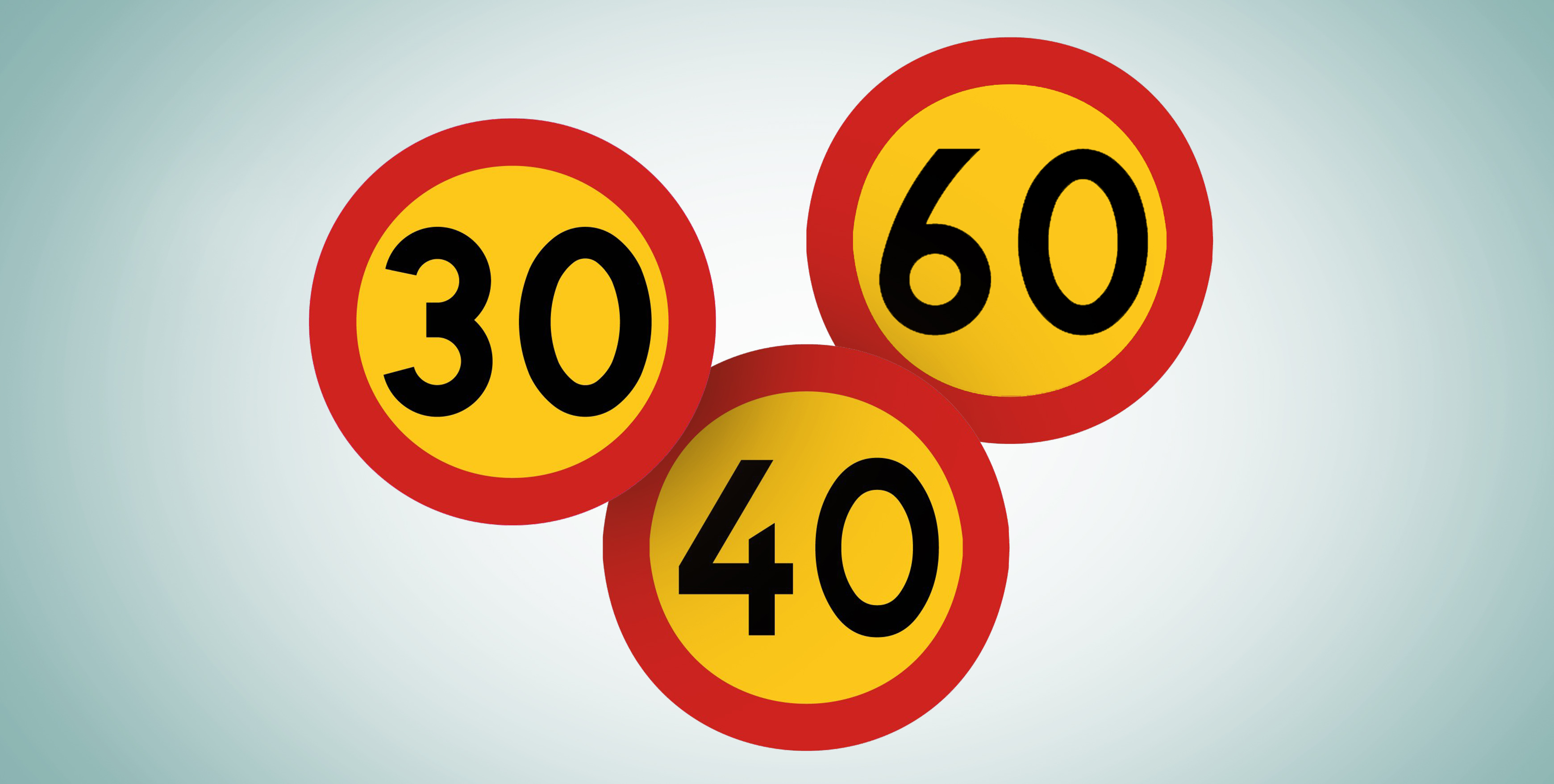 Grafisk bild som visar hastighetsskyltar med 30, 40 och 60 kilometer i timmen